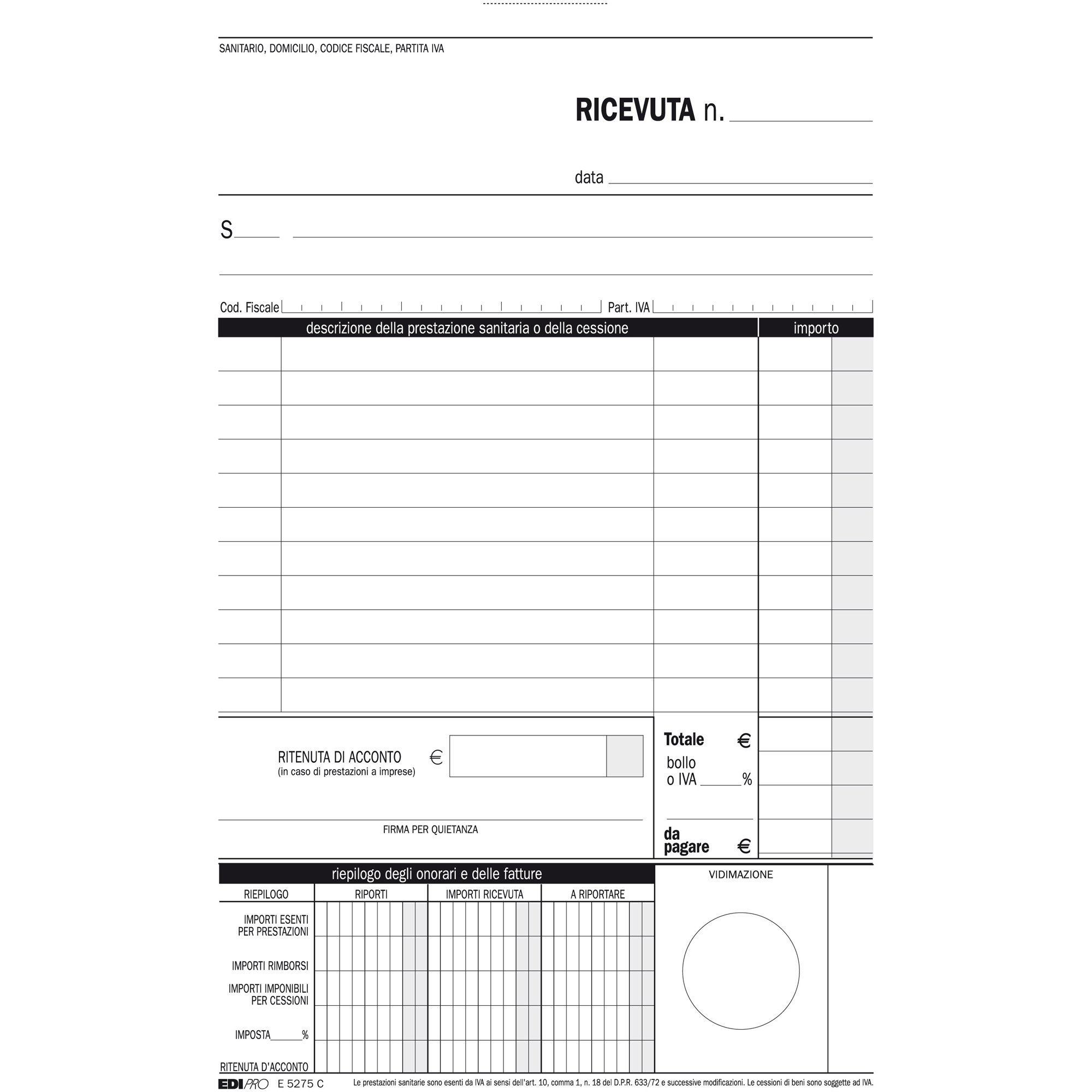 EDIPRO - E5563C - Blocco ricevuta generica 50x2 autoricalcante f.to 9,9x17  : : Cancelleria e prodotti per ufficio